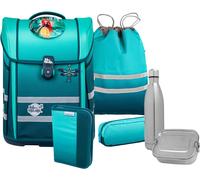 Schulranzen MCNEILL "Perfecto, Gradient Blue Lagoon", Kinder, Gr. B/H/T: 30cm x 38,5cm, blau (lagoon), Polyester, Rucksäcke, inkl. Federmäppchen, Turnbeutel, Schlamperrolle & Motivmagnet (91869268-0)
