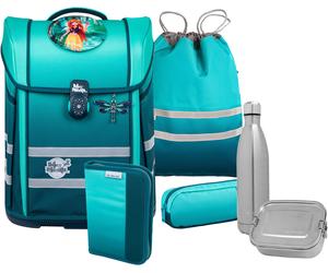 Schulranzen MCNEILL "Perfecto, Gradient Blue Lagoon", Kinder, Gr. B/H/T: 30cm x 38,5cm, blau (lagoon), Polyester, Rucksäcke, inkl. Federmäppchen, Turnbeutel, Schlamperrolle & Motivmagnet (91869268-0)