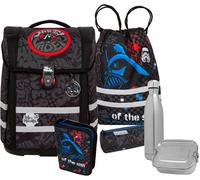 Schulranzen MCNEILL "Perfecto, Star Wars, Darth Vader", Kinder, Gr. B/H/T: 30cm x 38,5cm x 22cm, grau (darth vader), Polyester, Rucksäcke, inkl. Federmäppchen, Turnbeutel, Schlamperrolle & Motivmagnet