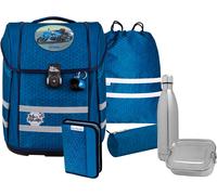 Schulranzen MCNEILL "Perfecto, Tetra", Kinder, Gr. B/H/T: 30cm x 38,5cm x 22cm, blau (tetra), Polyester, Rucksäcke, inkl. Federmäppchen, Turnbeutel, Schlamperrolle & Motivmagnet (42043067-0) tetra