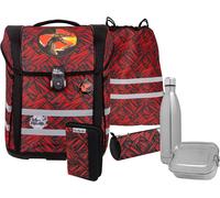 Schulranzen MCNEILL "Perfecto, Zack", Kinder, Gr. B/H/T: 30cm x 38,5cm x 22cm, rot (zack), Polyester, Rucksäcke, inkl. Federmäppchen, Turnbeutel, Schlamperrolle & Motivmagnet (16290438-0) zack