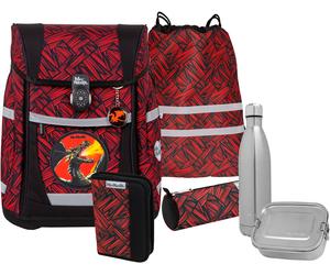 Schulranzen MCNEILL "Tenero, Zack", Kinder, Gr. B/H/T: 30cm x 36cm x 19cm, rot (zack), Polyester, Rucksäcke, inkl. Federmäppchen, Turnbeutel, Schlamperrolle & Motivmagnet (14658055-0) zack