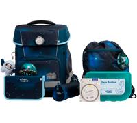 SCHOOL-MOOD Champion Maxx Pro Schulranzenset 7-teilig 22L Stauraum, ergonomisches Grow with You System für 1 m bis 1,50 m Körpergröße, wasserdichter Stoff mit Reflektoren (Moritz Weltall)