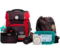 Schulranzen SCHOOL-MOOD "Champion Maxx Pro", Kinder, Gr. B/H/T: 30cm x 40cm x 23cm, rot (mika (drache) mit moodie konni konzentration), Polyester, Rucksäcke, mit LED-Patchy (59156005-0) mika (drache)