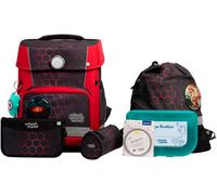 SCHOOL-MOOD Champion Pro Mika Drache Schulranzenset 7-teilig 21,5L Stauraum, ergonomisches Easy Fit System für 1 m bis 1,50 m Körpergröße, standfest, wasserabweisender Stoff mit Reflektoren