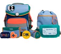 SCHOOL-MOOD Timeless Pro Schulranzenset 7-teilig 23,5L Stauraum, ergonomisches Easy Fit System für 1 m bis 1,50 m Körpergröße, standfest, wasserabweisender Stoff mit Reflektoren (Happy Sapphire)