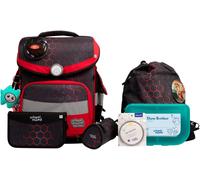 Schulranzen SCHOOL-MOOD "Timeless Pro", Kinder, Gr. B/H/T: 36cm x 42cm x 21cm, rot (mika (drache) mit moodie konni konzentration), Polyester, Rucksäcke, mit LED-Patchy (34627750-0) mika (drache) mit m