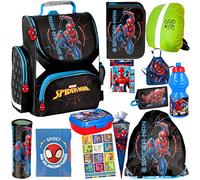 Schulranzen Set XXL 13 Teile Marvel Spiderman Ranzen Federmappe Zuckertüte Geldbeutel Brotdose Trinkflasche Aufgabenheft für die Grundschule 13er Set Lizenzartikel Marvel Spiderman Spider-man