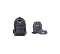 Schulrucksack 2BE "Black Grey", Kinder, Gr. B/H/T: 22,5cm, schwarz, Kunstfaser, Rucksäcke Schulrucksack, mit Turnbeutel und Federmäppchen (26117906-0) schwarz