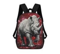 Schulrucksack Für Kinder Rhino Painting on Red Background Modischer, Lässiger Reiserucksack Mit 3D-Druck, Lustig Und Cool 17inch