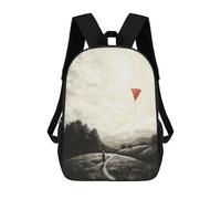 Schulrucksack Für Schüler Vintage Childhood Memories - Girl with Kite in Open Fields Kinder-Schulrucksack, 3D-gedruckter Modischer Reiserucksack, Jungen-Schultasche 17inch