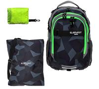 Schulrucksack Jungen Mädchen ab 3. Klasse Schule Tasche Brustgurt Schultasche Rucksack mit Sportbeutel Attach Bag und Regenhülle Premium 3 Teile Set Auswahl rtp (Cyber Camo Schwarz Grün 12770)