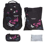 Schulrucksack Mädchen 4 T Set Hero Butterfly Rucksack Schultasche Turnbeutel Mäppchen Box Regenschutz 12679 rbbr (Butterfly Black Pink)