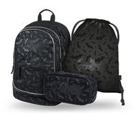 Schulrucksack Set Jungen Mädchen 3 Teilig, Schultasche für Grundschule Volksschule, Grundschule Ranzen mit Brustgurt, Ergonomischer Schulranzen (Batman Black)