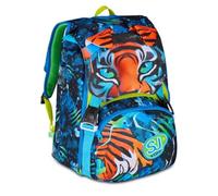 Schulrucksack Sj Boy Air Tiger Tiger erweiterbar by Seven für Grundschule Kinder + 7 Stifte zum Aufstecken und Schlüsselanhänger Pailletten