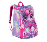 Schulrucksack Sj Gang Cat Lady Kätzchen erweiterbar by Seven für Grundschule Mädchen + 7 Stifte zum Aufstecken und Schlüsselanhänger Pailletten