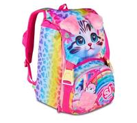 Schulrucksack SJ Girl Cat & Air Kätzchen erweiterbar By Seven für Grundschule Mädchen + 7 Stifte zum Aufstecken und Schlüsselanhänger mit Pailletten