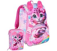 Schulset 2-teilig für Seven Sj Heart Buddy Fan Grundschulrucksack Mädchen + Federmäppchen 3 Fächer komplett (45 Zubehör) - School Pack Kinder