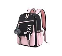 SCHULTASCHE, Schulrucksack für Teenager-Mädchen - Casual Journal (Schwarz und Pink) SCHULTASCHE