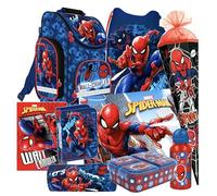 Schultasche Spiderman 9 Teile Set Schulranzen Ranzen Spider-Man Schulrucksack Federmappe Tasche Schultüte 85 cm Tornister mit Sticker-von-Kids4shop