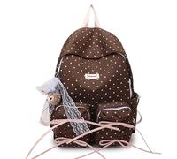 Schultaschen Schulrucksack mit gepunkteter Schleife for Teenager, leicht, Laptoptasche for Mädchen und Frauen, lässig, for die High School und das College Schulbedarf(Bruin)