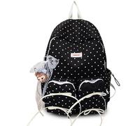 Schultaschen Schulrucksack mit gepunkteter Schleife for Teenager, leicht, Laptoptasche for Mädchen und Frauen, lässig, for die High School und das College Schulbedarf(Svart)