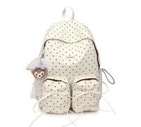Schultaschen Schulrucksack mit gepunkteter Schleife for Teenager, leicht, Laptoptasche for Mädchen und Frauen, lässig, for die High School und das College Schulbedarf(Blanc)