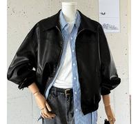 Schulterfreie Jacke mit langen Ärmeln und Reißverschluss aus rotem PU-Leder, schwarze Jacke, Kurzblazer für Frauen im Herbst/Winter