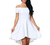 Schulterfreies Kleid mit kurzen Ärmeln und breitem Swing-Rock für Frauen, geeignet für Urlaub, Club, Alltag und Zuhause (XL Weiß)