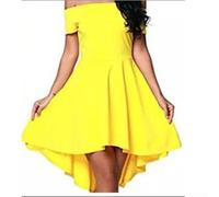 Schulterfreies Kleid mit kurzen Ärmeln und breitem Swing-Rock für Frauen, geeignet für Urlaub, Club, Alltag und Zuhause (XL Gelb)