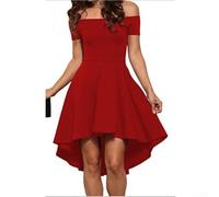 Schulterfreies Kleid mit kurzen Ärmeln und breitem Swing-Rock für Frauen, geeignet für Urlaub, Club, Alltag und Zuhause (XXL Rot)