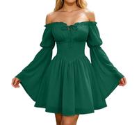 Schulterfreies Oberteil Damen Rüschenkleid Mittelalter Mittelalterliches | Stufenkleid aus Chiffon,Freizeitkleid,Piratenkostüm Sommerkleid Swing Kleid Off Shoulder Slash Neck Skaterkleid Einfarbiges