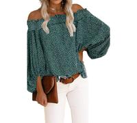 Schulterfreies Oberteil für Damen mit Blumendruck Lange Ärmel sexy Sommerhemden schulterfreie Oberteile für Damen schulterfreie Blusen T-Shirts V-Ausschnitt Hemdbluse Schulterfreies Chiffonhemd