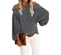 Schulterfreies Oberteil für Damen mit Blumendruck Lange Ärmel sexy Sommerhemden schulterfreie Oberteile für Damen schulterfreie Blusen T-Shirts V-Ausschnitt Hemdbluse Schulterfreies Chiffonhemd