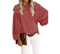 Schulterfreies Oberteil für Damen mit Blumendruck Lange Ärmel sexy Sommerhemden schulterfreie Oberteile für Damen schulterfreie Blusen T-Shirts V-Ausschnitt Hemdbluse Schulterfreies Chiffonhemd