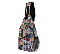 Schultertasche für Damen und Herren, Mosaik-Farbe, Umhängetasche, Wandern, Brusttasche, Umhängetasche, modische Hüfttasche, lässiger Tagesrucksack, Schultertasche für Reisen, weiß, 20,3 x 10,2 x 38,1