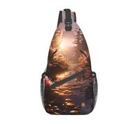 Schultertasche für Damen und Herren, Schultertasche, Hundepfote, blau, Brusttasche, Reise-Bauchtasche, leicht, lässiger Tagesrucksack, Flowers and Creek, Einheitsgröße, Sling Rucksäcke