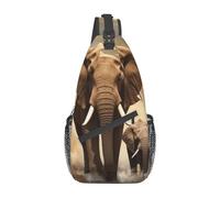 Schultertasche für Damen und Herren, Schultertasche, Papillon, liegend auf dem Bauch, Brusttasche, Reise-Bauchtasche, leicht, lässiger Tagesrucksack, Elefant und kleiner Elefant, Einheitsgröße, Sling