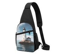 Schultertasche für Damen und Herren, trendiger Sling-Bakpack, lässige Brusttasche Mitte des Jahrhunderts, moderne Bauchtasche für Reisen, Wandern, Light House Ocean, One Size