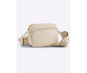 Schultertasche HEINE, Damen, Gr. B/H/T: 19cm x 14cm x 8cm, beige (sand), Baumwollmischung, Metall, Viskosemischung, gemustert, unifarben, Taschen Schultertasche (79352161-0) sand