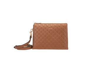 Schultertasche JOOP "leggero stampa noreen shoulderbag shz", Damen, Gr. B/H/T: 26cm x 19cm x 12cm, cognac, Rindsleder, Taschen Schultertasche, Damen Umhängetasche mit modischer Prägung (20738845-0) co
