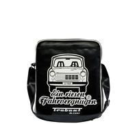 Schultertasche LOGOSHIRT "Trabant - Ein riesen Fahrvergnügen", Damen, Gr. B/H/T: 12cm x 38cm x 32cm, schwarz-weiß (schwarz, weiß), Lederimitat, bedruckt, mehrfarbig, Taschen Schultertasche, mit kultig