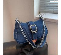 Schultertasche mit dekorativem Schnallen-Detail, Nähten und Schulterriemen aus Kette, Damen Schultertasche mit dekorativer Schnalle, Hobo-Tasche im St