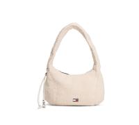 Schultertasche TOMMY JEANS "TJW CASUAL SHERPA SHOULDER BAG", Damen, Gr. B/H/T: 27cm x 16cm x 8cm, ivory, Textil, Taschen Schultertasche, Damen Tragetasche, Freizeittasche mit wattiertem Tragegriff (34