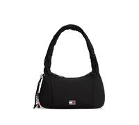 Schultertasche TOMMY JEANS "TJW CASUAL SHOULDER BAG", Damen, Gr. B/H/T: 27cm x 16cm x 8cm, schwarz, Textil, Taschen Schultertasche, Damen Tragetasche, Minibag, mit Zierperlen und Schmuckelementen (428