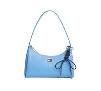 Schultertasche TOMMY JEANS "TJW CITY CHARM SHOULDER BAG", Damen, Gr. B/H/T: 26cm x 16,5cm x 8cm, hellblau, Lederimitat, Taschen Schultertasche, Damen Schultertasche, Henkeltasche mit farbigem Schmucke