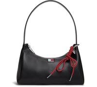 Schultertasche TOMMY JEANS "TJW CITY CHARM SHOULDER BAG", Damen, Gr. B/H/T: 26cm x 16,5cm x 8cm, schwarz, Lederimitat, Taschen Schultertasche, Damen Schultertasche, Henkeltasche mit farbigem Schmuckel