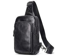 Schultertasche Umhängetasche Herren Brusttasche, Herrenschlingbeutel Anti Diebstahl Brustbeutel Echtes Leder Brust Crossbody Schulter Rucksack Brust Pack Reisen Tagsack für den Außensport Geschäft Bru