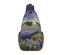 Schultertaschen für Damen und Herren, Texas Bluebonnets Scenery Sling Rucksack, verstellbarer Gürtel, Bauchtasche, Bauchtasche für Reisen, Sport, Laufen, Wandern, Hüfttaschen, Schwarz, Einheitsgröße,