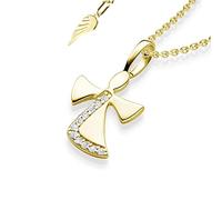 Schutzengel Kette Mädchen Gold (Silber 925 vergoldet), Engel-Anhänger | Halskette, Kinder-Schmuck Erst-Kommunion Tauf-Geschenk Konfirmation Firmung Geburt Taufe, Goldkette Kinderkette Taufkette